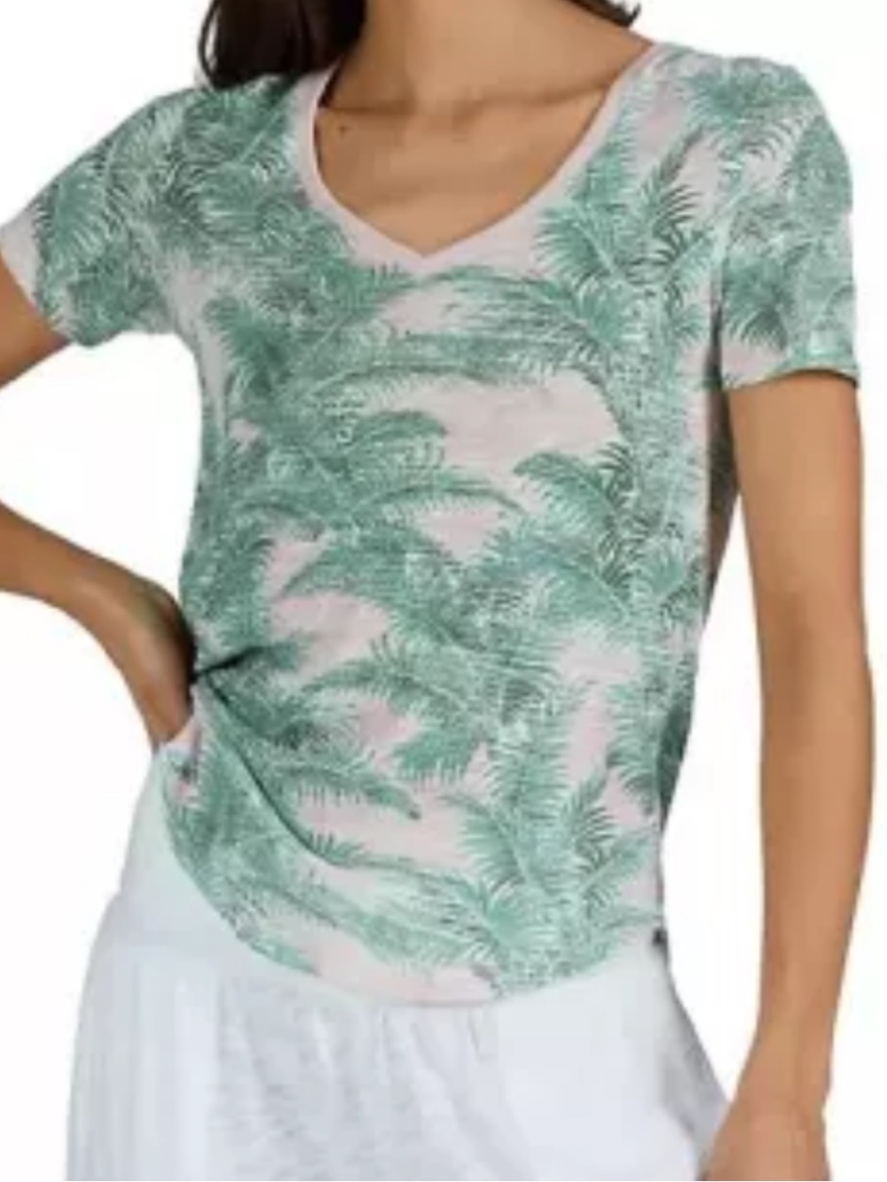 ATM Anthony Thomas Melillo Pink V-Neck Palm-Print Tee